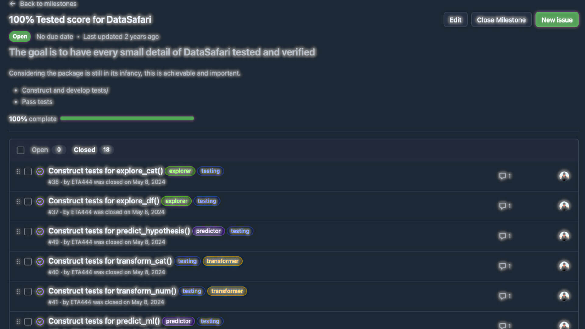 DataSafari GitHub issue showing detailed problem description with context, expected behaviour, and reproduction steps